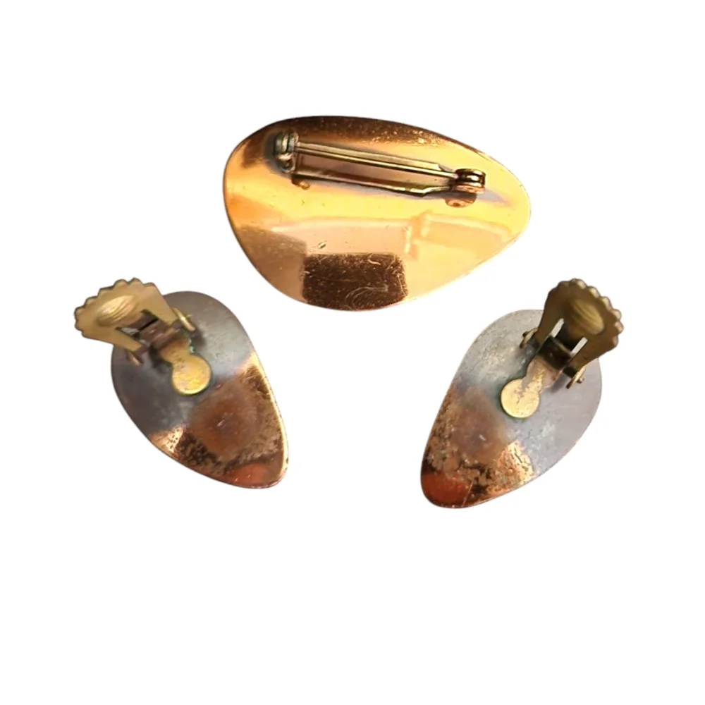 Vintage Four Leaf Clover Brooch and Earrings - Picture 6 of 7